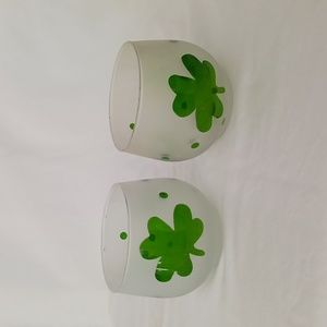 St Patrick's Day Shamrock glass tealight holder, Set of 2